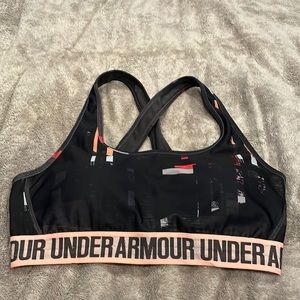 Black with graphic lines, cross back sports bra